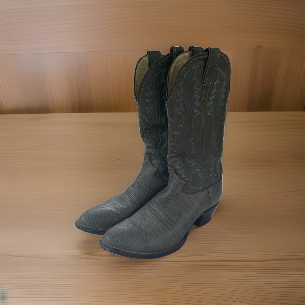 Justin #2225 Bullhide Grey & Blue Western Cowboy Boots Men's Size 8 1/2 D